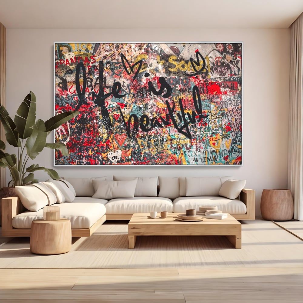 Leinwandbilder Premium LuxCanva® A1186, Das Leben ist schön, Herzen, Dekorativ, Schlafzimmer, Abstrakt, Kräftige Farben