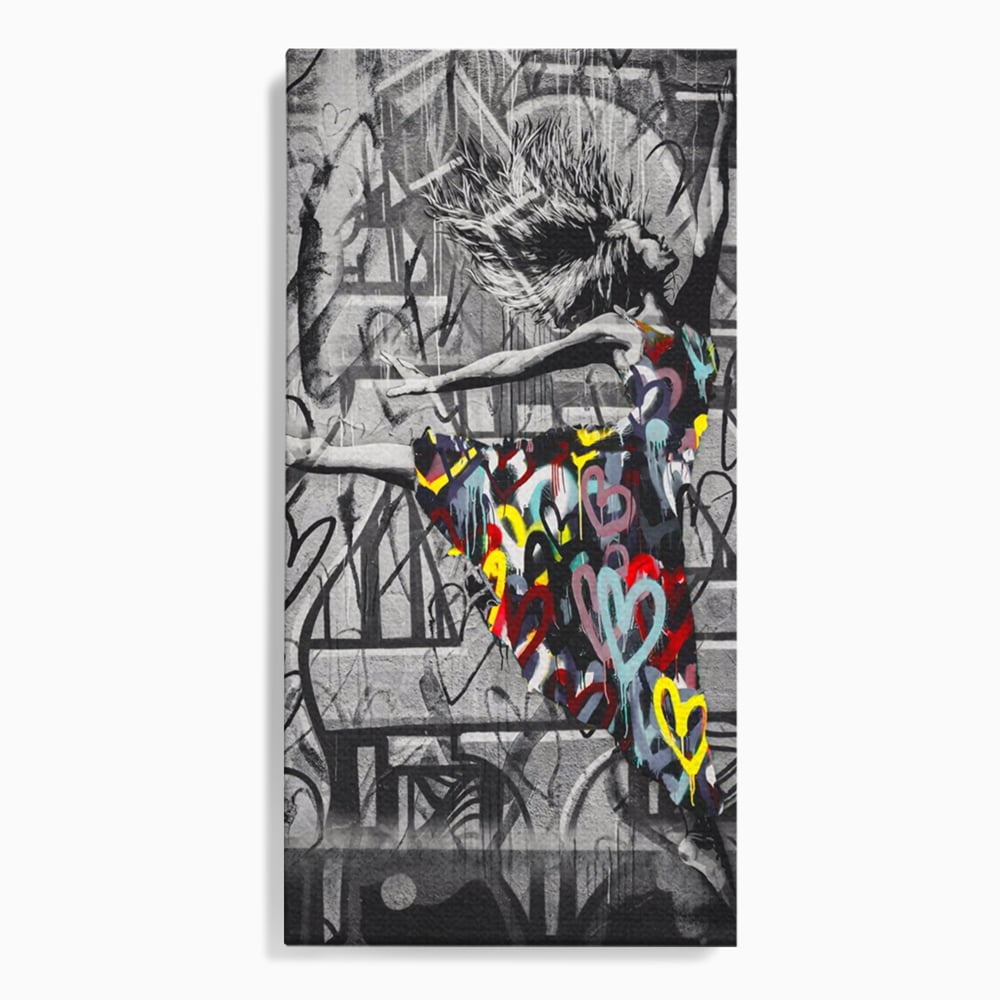 Tablou Canvas Premium LuxCanva® A1193, Beautiful Girl , Dressing, Balerina, Inimi Colorate, Dansatoare, Living, Culori Vibrante
