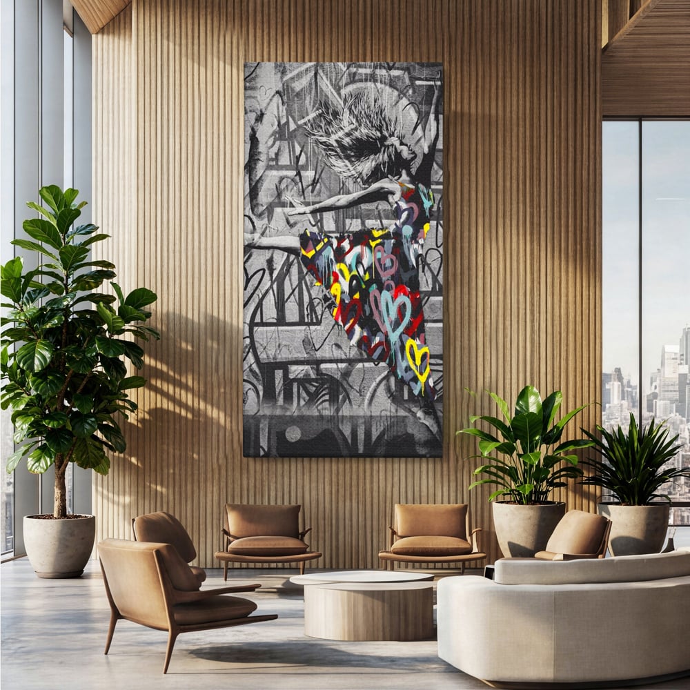 Tablou Canvas Premium LuxCanva® A1193, Beautiful Girl , Dressing, Balerina, Inimi Colorate, Dansatoare, Living, Culori Vibrante