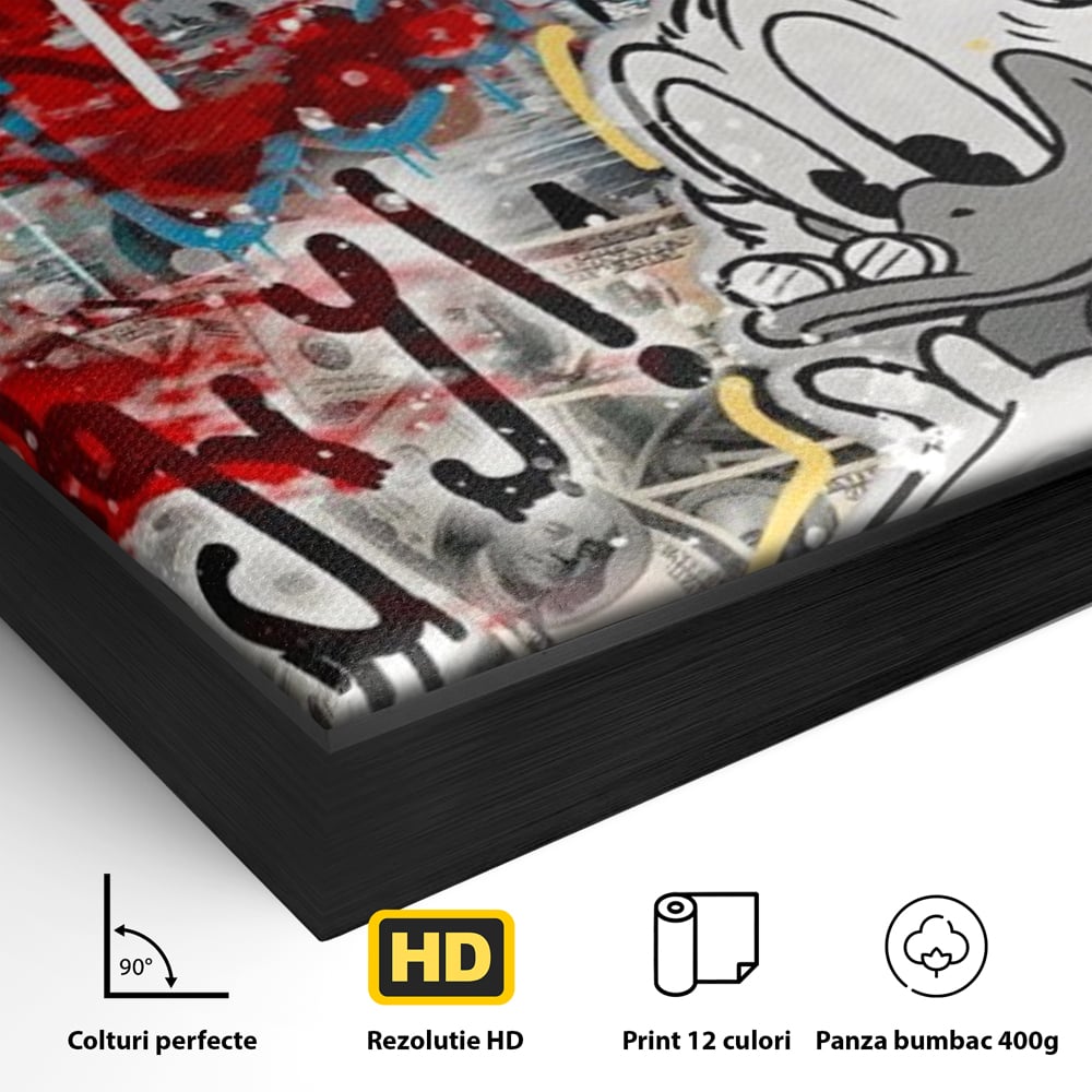 Tablou Canvas Premium, LuxCanva® A1195, Stay Scrooge McDuck, Birou, Motivational, Cash, Desene Animate, Living, Culori Vibrante