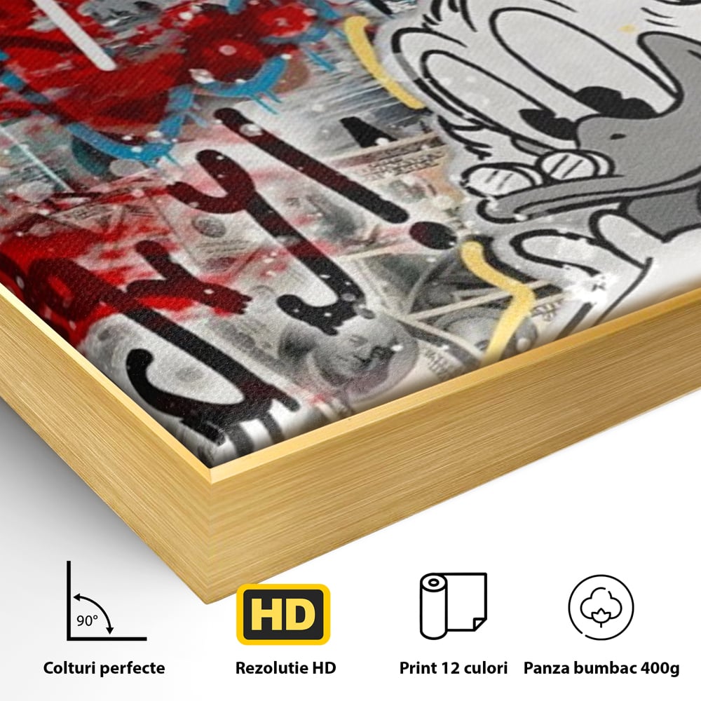 Tablou Canvas Premium, LuxCanva® A1195, Stay Scrooge McDuck, Birou, Motivational, Cash, Desene Animate, Living, Culori Vibrante