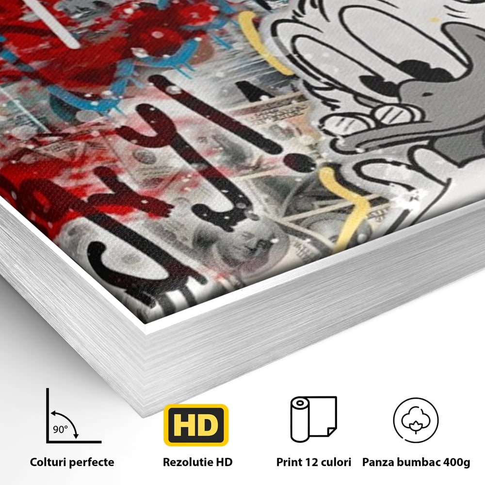 Tablou Canvas Premium, LuxCanva® A1195, Stay Scrooge McDuck, Birou, Motivational, Cash, Desene Animate, Living, Culori Vibrante