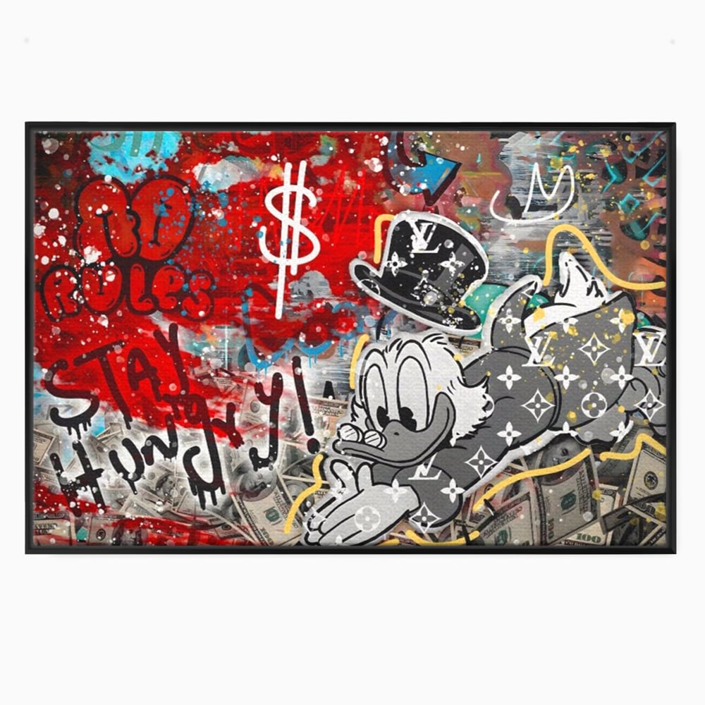 Tablou Canvas Premium, LuxCanva® A1195, Stay Scrooge McDuck, Birou, Motivational, Cash, Desene Animate, Living, Culori Vibrante
