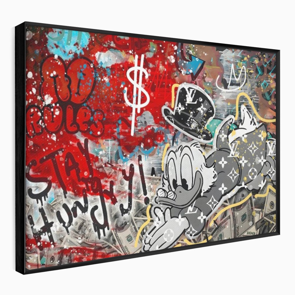 Tablou Canvas Premium, LuxCanva® A1195, Stay Scrooge McDuck, Birou, Motivational, Cash, Desene Animate, Living, Culori Vibrante