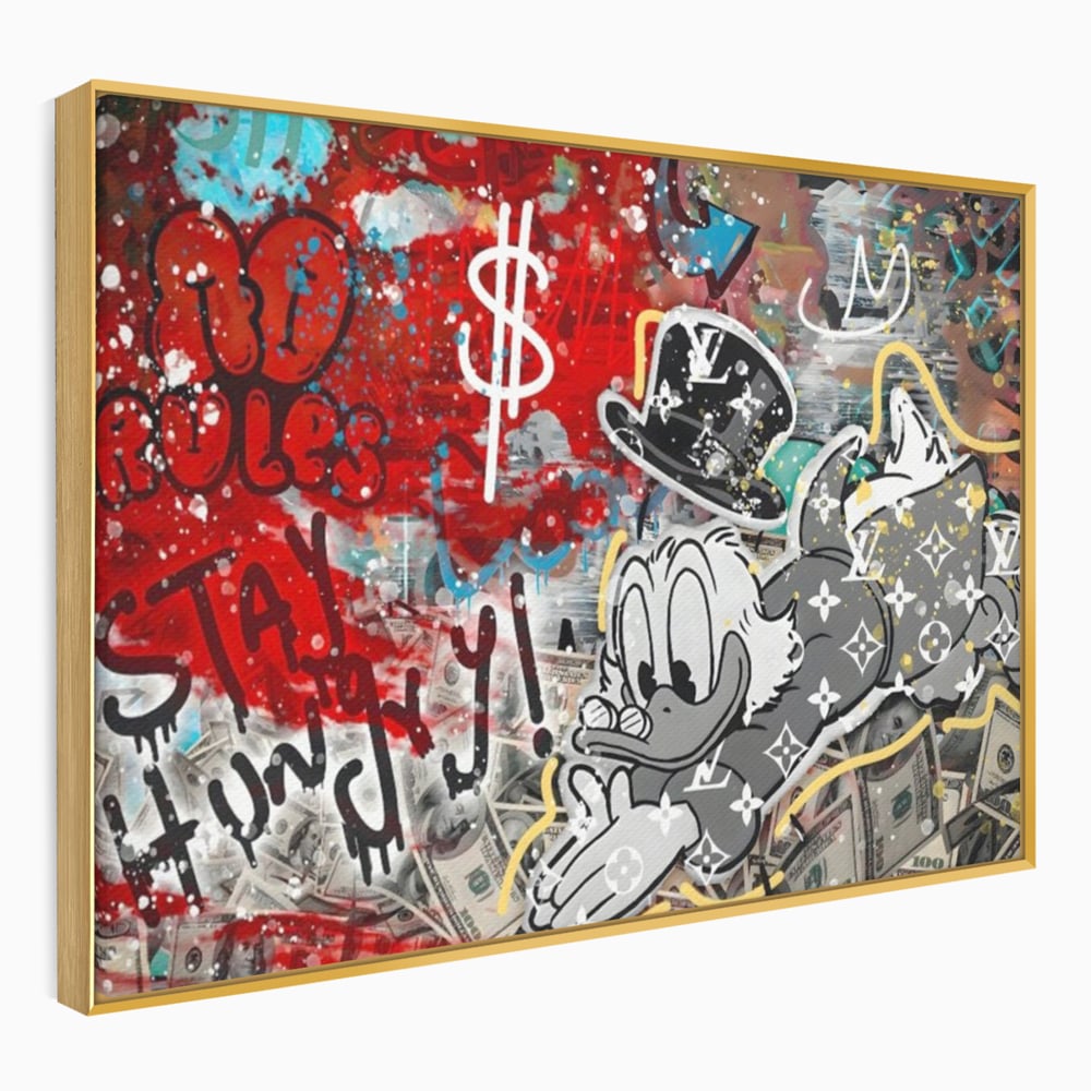 Tablou Canvas Premium, LuxCanva® A1195, Stay Scrooge McDuck, Birou, Motivational, Cash, Desene Animate, Living, Culori Vibrante