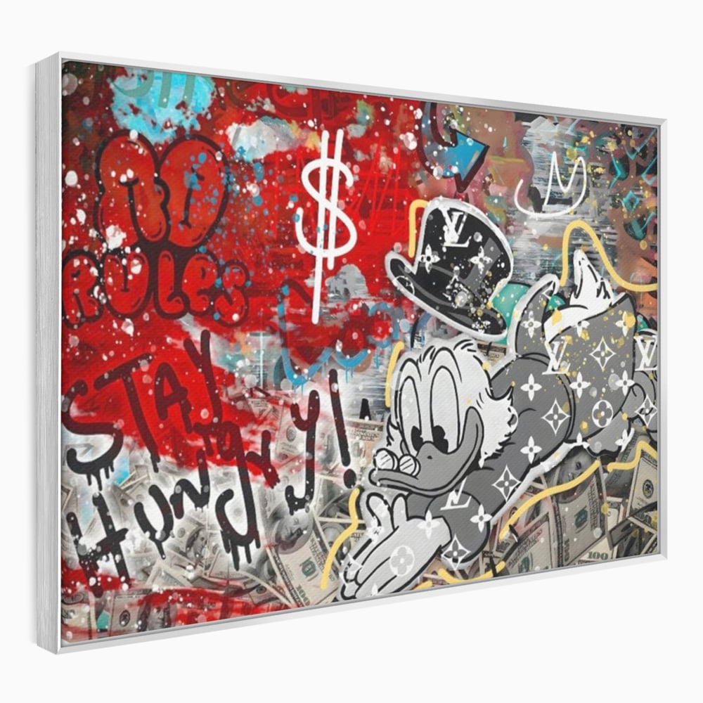 Tablou Canvas Premium, LuxCanva® A1195, Stay Scrooge McDuck, Birou, Motivational, Cash, Desene Animate, Living, Culori Vibrante
