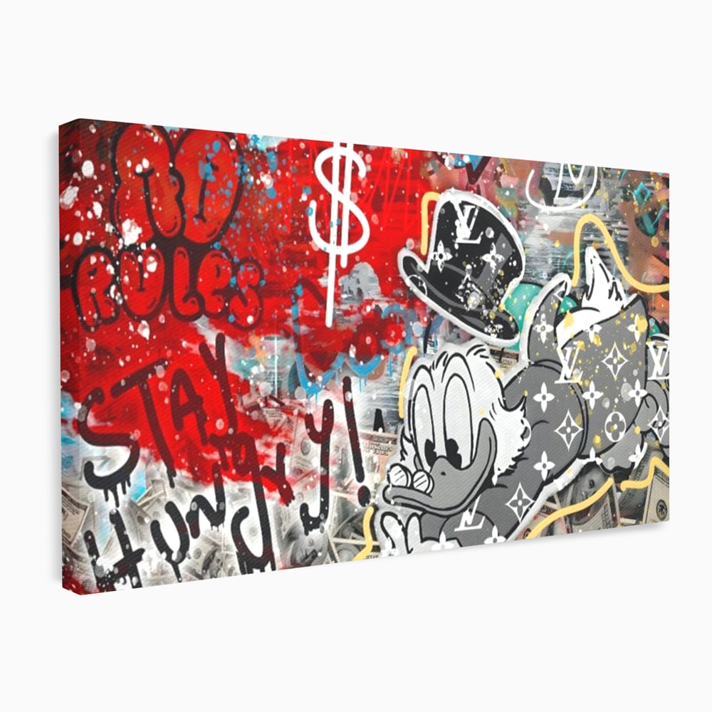 Tablou Canvas Premium, LuxCanva® A1195, Stay Scrooge McDuck, Birou, Motivational, Cash, Desene Animate, Living, Culori Vibrante