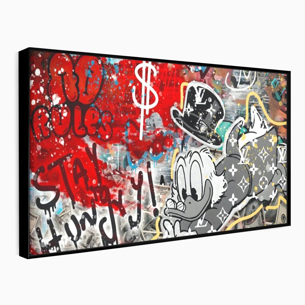 Tablou Canvas Premium, LuxCanva® A1195, Stay Scrooge McDuck, Birou, Motivational, Cash, Desene Animate, Living, Culori Vibrante