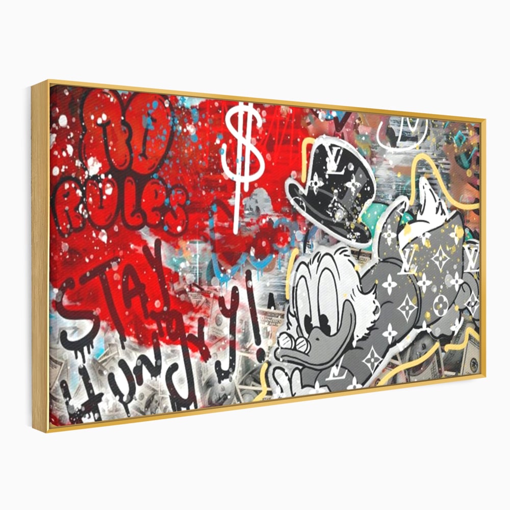 Tablou Canvas Premium, LuxCanva® A1195, Stay Scrooge McDuck, Birou, Motivational, Cash, Desene Animate, Living, Culori Vibrante