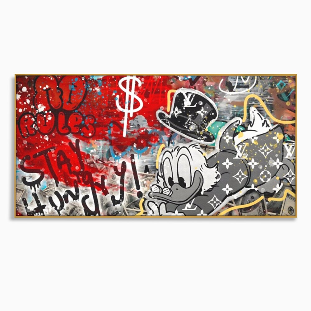 Tablou Canvas Premium, LuxCanva® A1195, Stay Scrooge McDuck, Birou, Motivational, Cash, Desene Animate, Living, Culori Vibrante