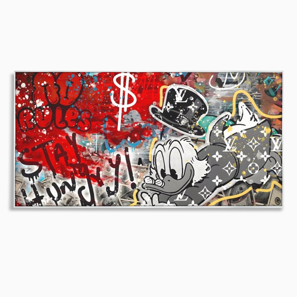 Tablou Canvas Premium, LuxCanva® A1195, Stay Scrooge McDuck, Birou, Motivational, Cash, Desene Animate, Living, Culori Vibrante