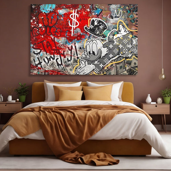 Tablou Canvas Premium, LuxCanva® A1195, Stay Scrooge McDuck, Birou, Motivational, Cash, Desene Animate, Living, Culori Vibrante