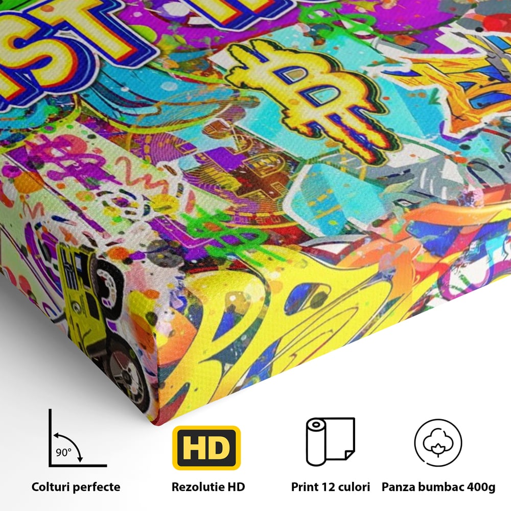 Tablou Canvas Premium LuxCanva® A1196, You Want To Win , Bitcoin, Cash, Animatie, Living, Culori Vibrante