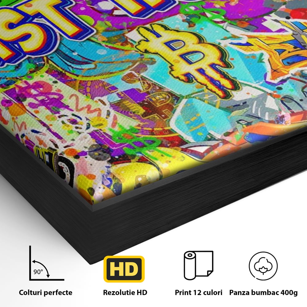 Tablou Canvas Premium LuxCanva® A1196, You Want To Win , Bitcoin, Cash, Animatie, Living, Culori Vibrante