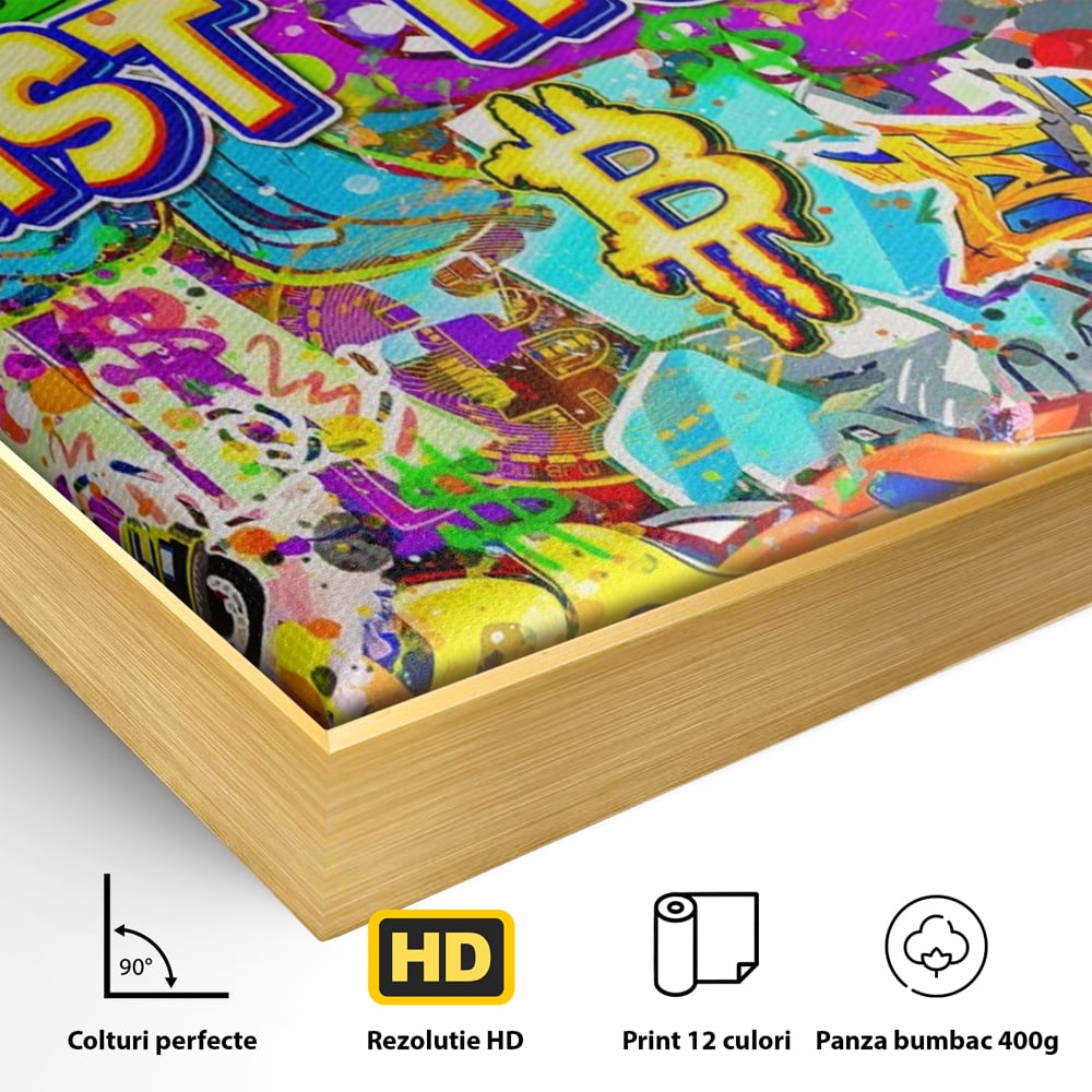 Tablou Canvas Premium LuxCanva® A1196, You Want To Win , Bitcoin, Cash, Animatie, Living, Culori Vibrante