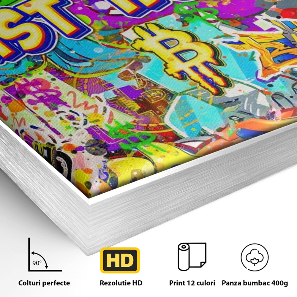 Tablou Canvas Premium LuxCanva® A1196, You Want To Win , Bitcoin, Cash, Animatie, Living, Culori Vibrante