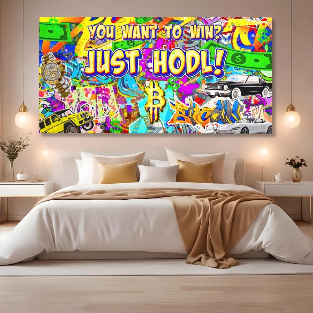 Tablou Canvas Premium LuxCanva® A1196, You Want To Win , Bitcoin, Cash, Animatie, Living, Culori Vibrante