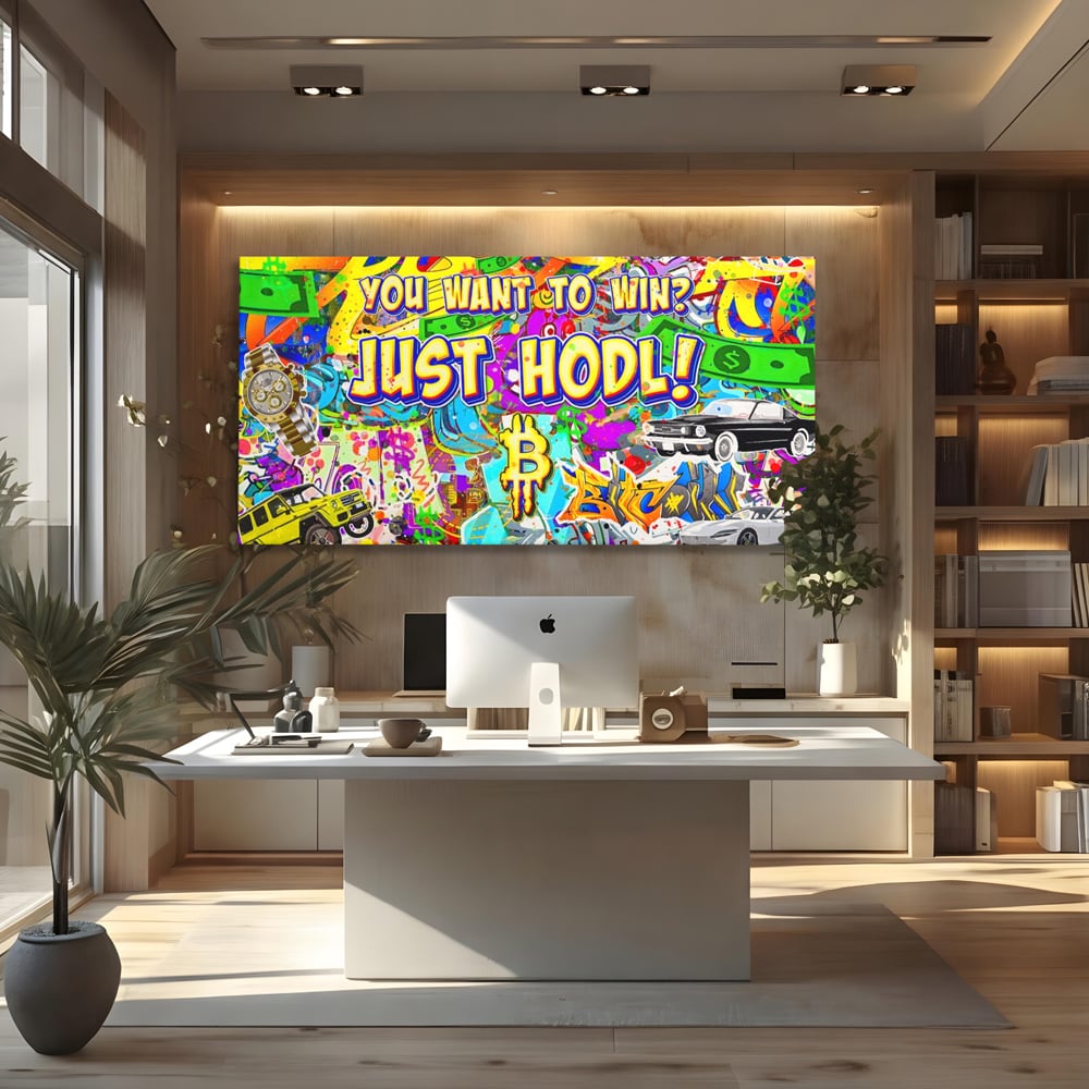 Tablou Canvas Premium LuxCanva® A1196, You Want To Win , Bitcoin, Cash, Animatie, Living, Culori Vibrante
