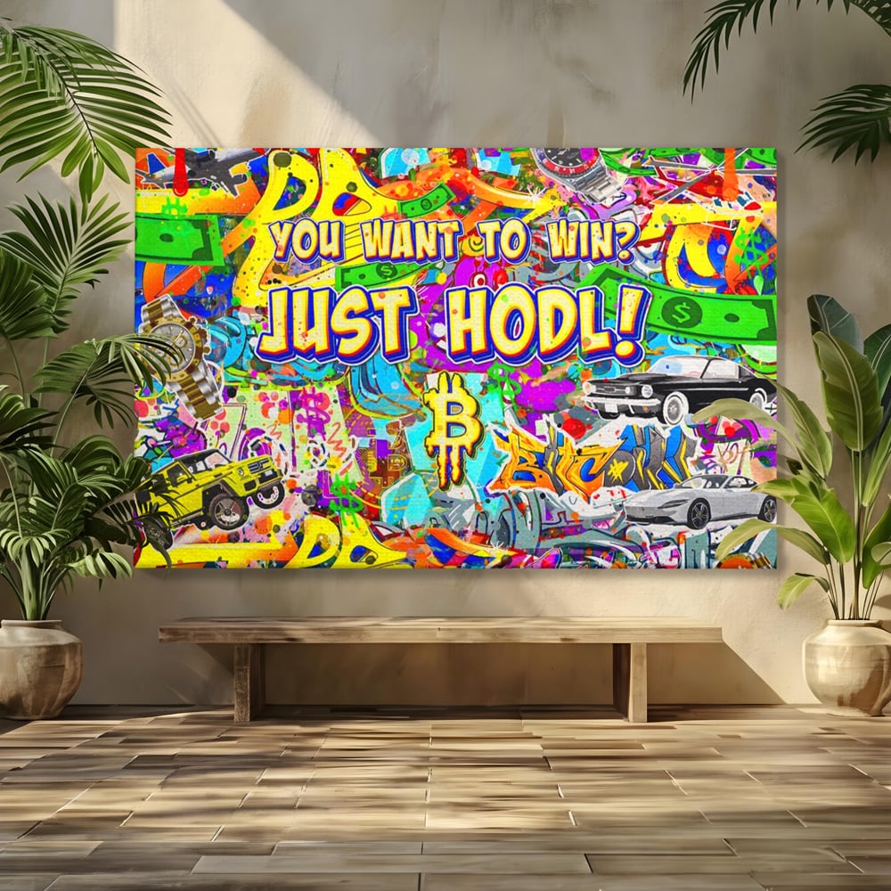 Tablou Canvas Premium LuxCanva® A1196, You Want To Win , Bitcoin, Cash, Animatie, Living, Culori Vibrante