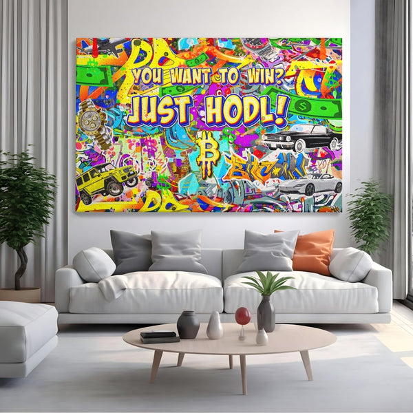 Tablou Canvas Premium LuxCanva® A1196, You Want To Win , Bitcoin, Cash, Animatie, Living, Culori Vibrante