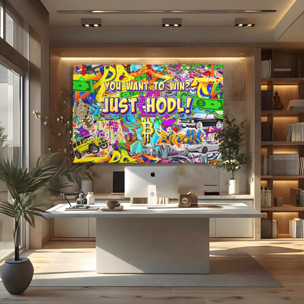 Tablou Canvas Premium LuxCanva® A1196, You Want To Win , Bitcoin, Cash, Animatie, Living, Culori Vibrante