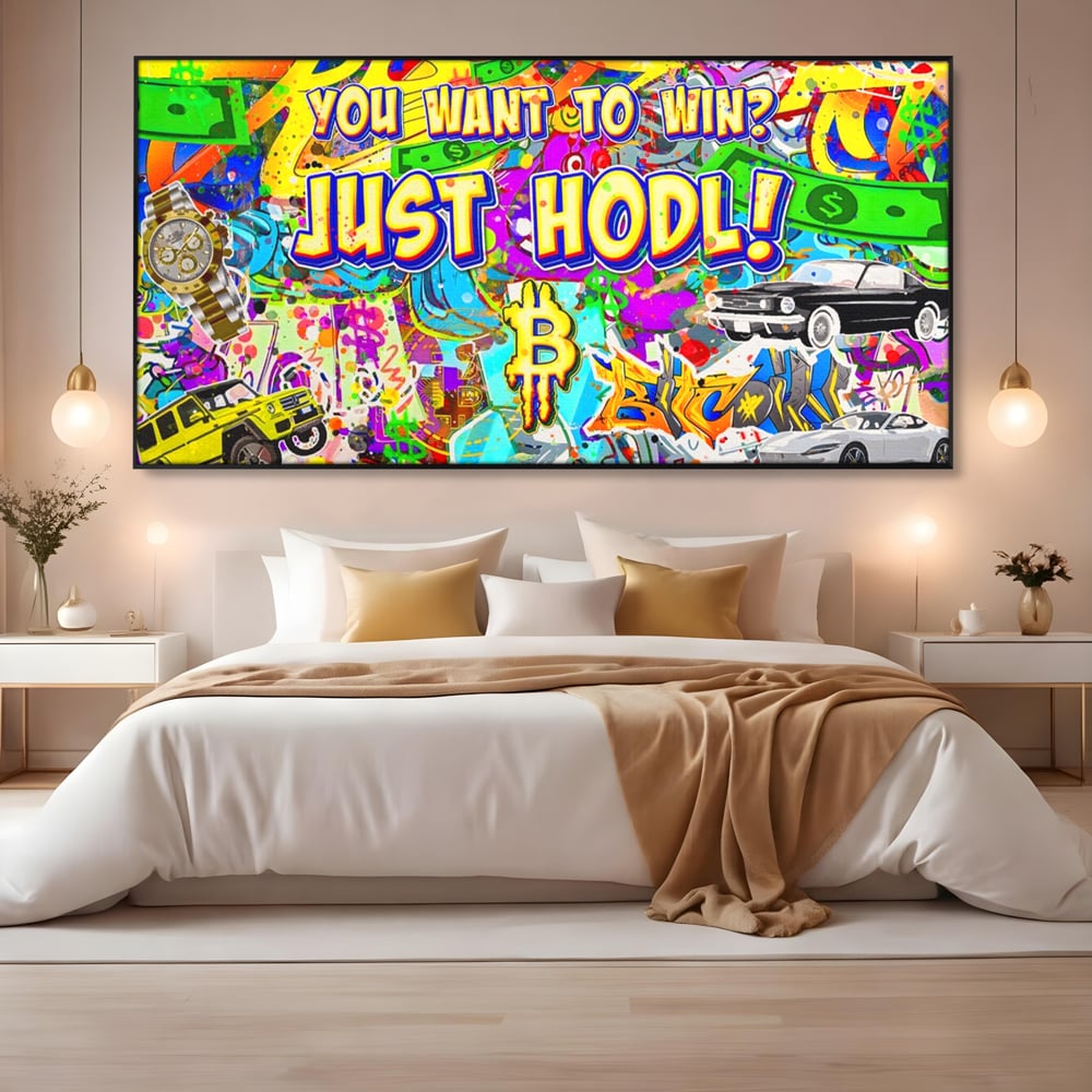 Tablou Canvas Premium LuxCanva® A1196, You Want To Win , Bitcoin, Cash, Animatie, Living, Culori Vibrante