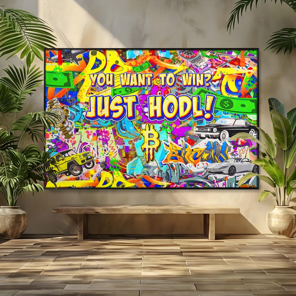 Tablou Canvas Premium LuxCanva® A1196, You Want To Win , Bitcoin, Cash, Animatie, Living, Culori Vibrante