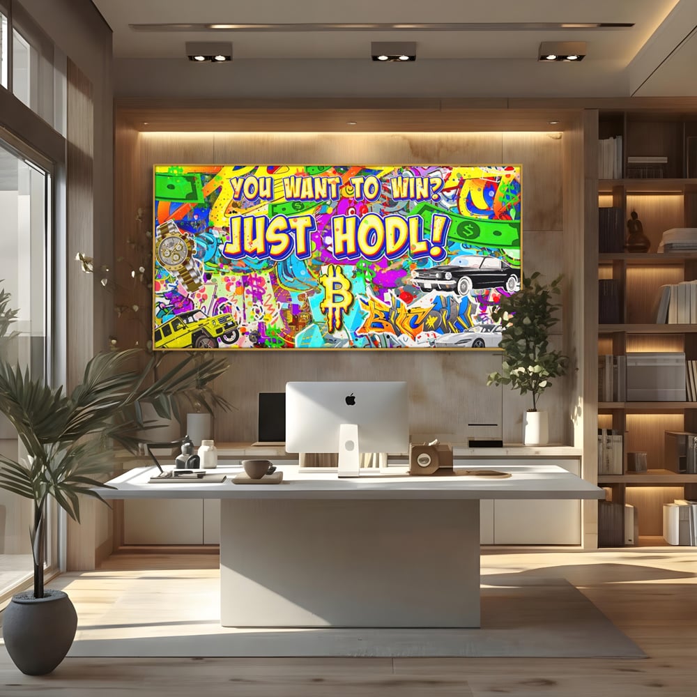 Tablou Canvas Premium LuxCanva® A1196, You Want To Win , Bitcoin, Cash, Animatie, Living, Culori Vibrante
