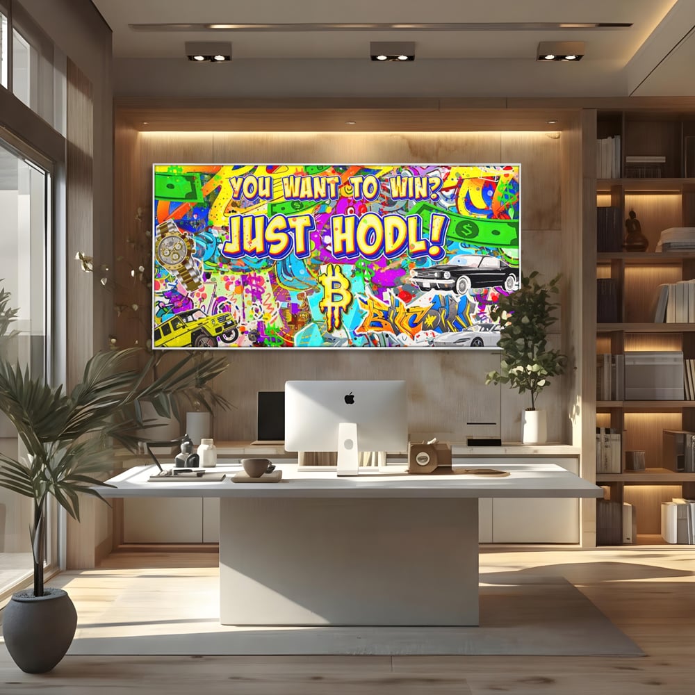 Tablou Canvas Premium LuxCanva® A1196, You Want To Win , Bitcoin, Cash, Animatie, Living, Culori Vibrante