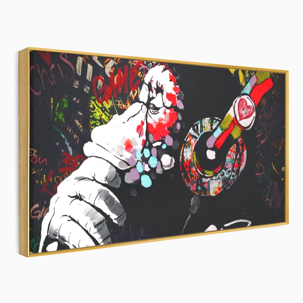 Tablou Canvas Premium LuxCanva® A1197, Chill Down , Relaxare, Maimuta, Casti, Living, Culori Vibrante
