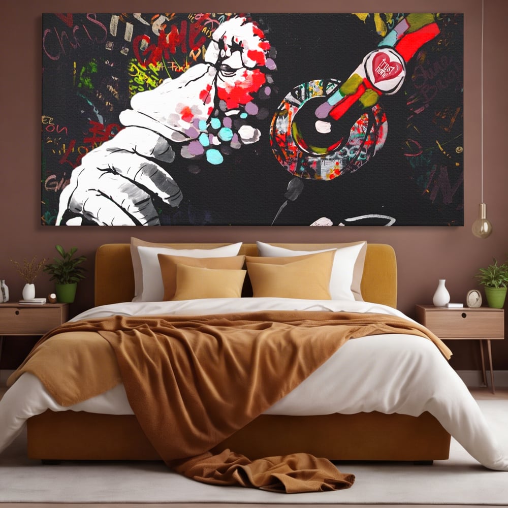 Tablou Canvas Premium LuxCanva® A1197, Chill Down , Relaxare, Maimuta, Casti, Living, Culori Vibrante