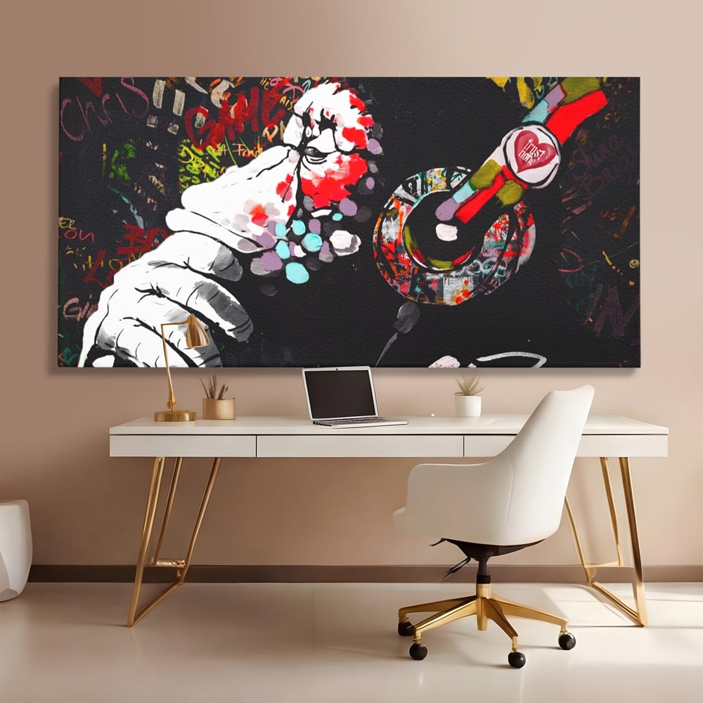 Tablou Canvas Premium LuxCanva® A1197, Chill Down , Relaxare, Maimuta, Casti, Living, Culori Vibrante