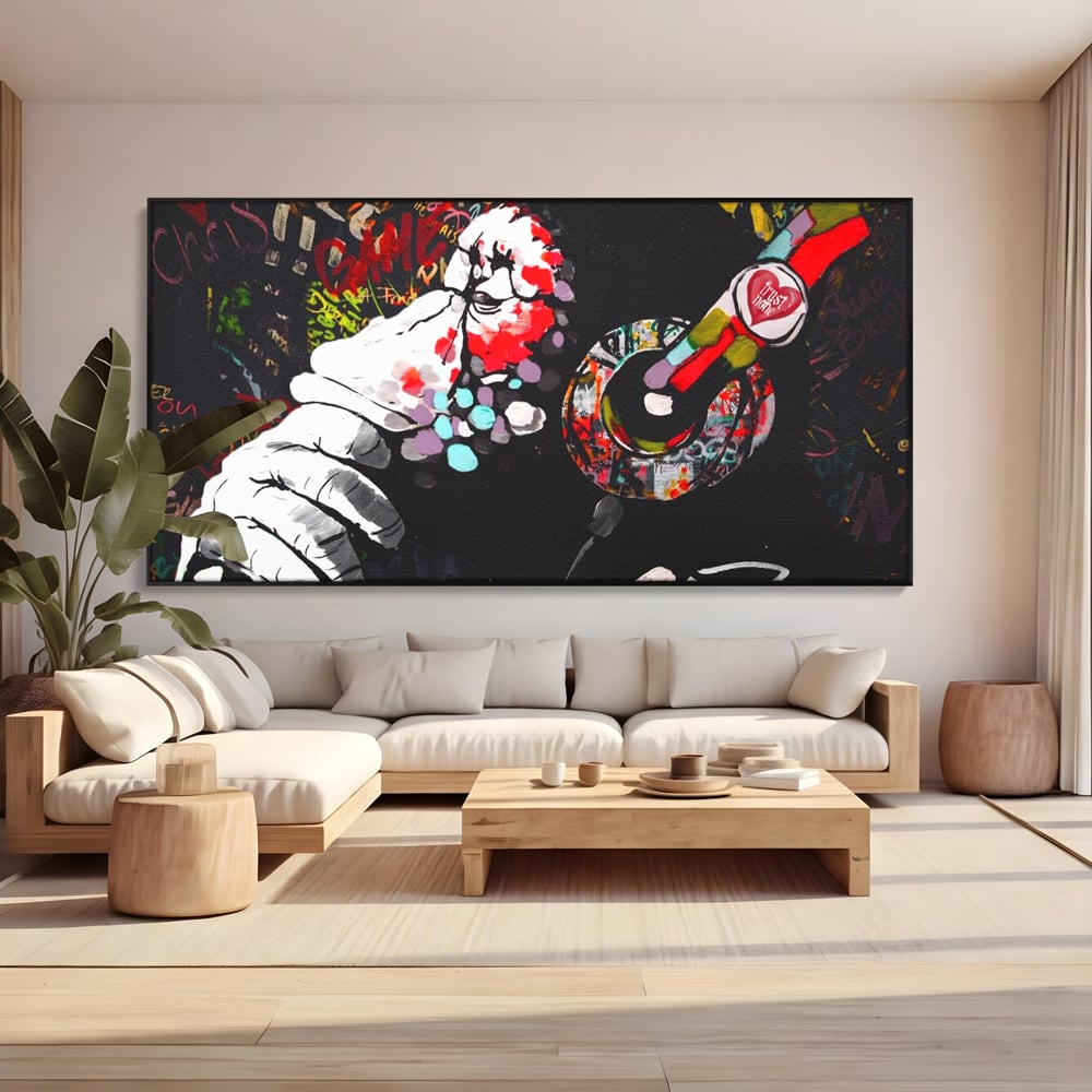 Tablou Canvas Premium LuxCanva® A1197, Chill Down , Relaxare, Maimuta, Casti, Living, Culori Vibrante