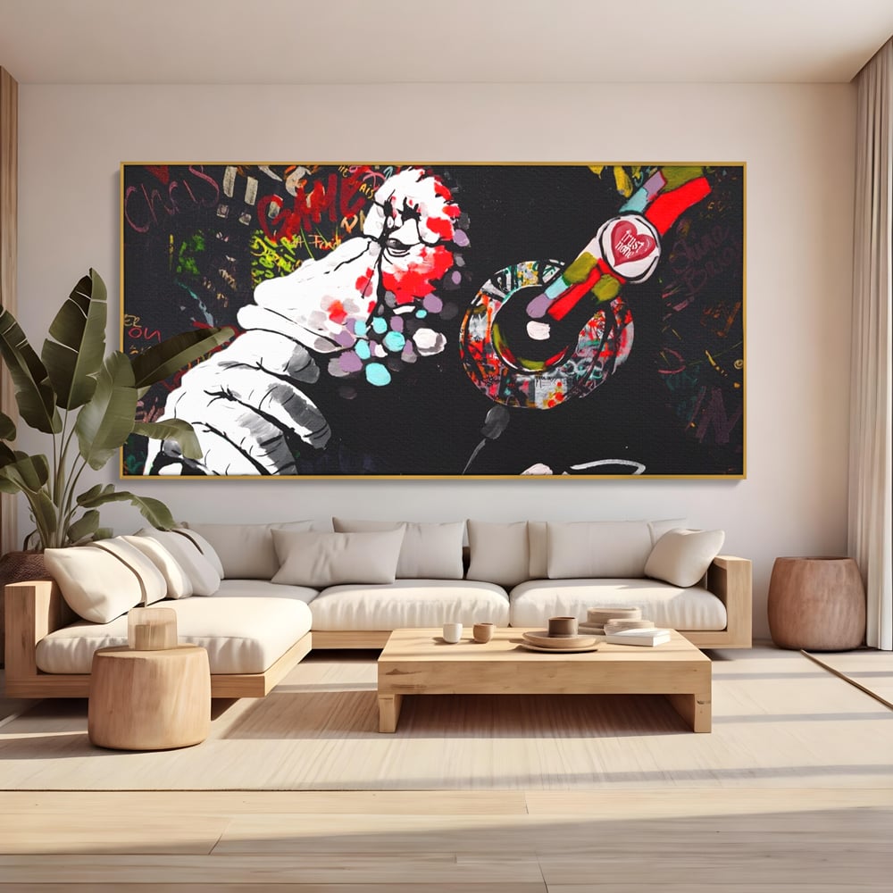 Tablou Canvas Premium LuxCanva® A1197, Chill Down , Relaxare, Maimuta, Casti, Living, Culori Vibrante