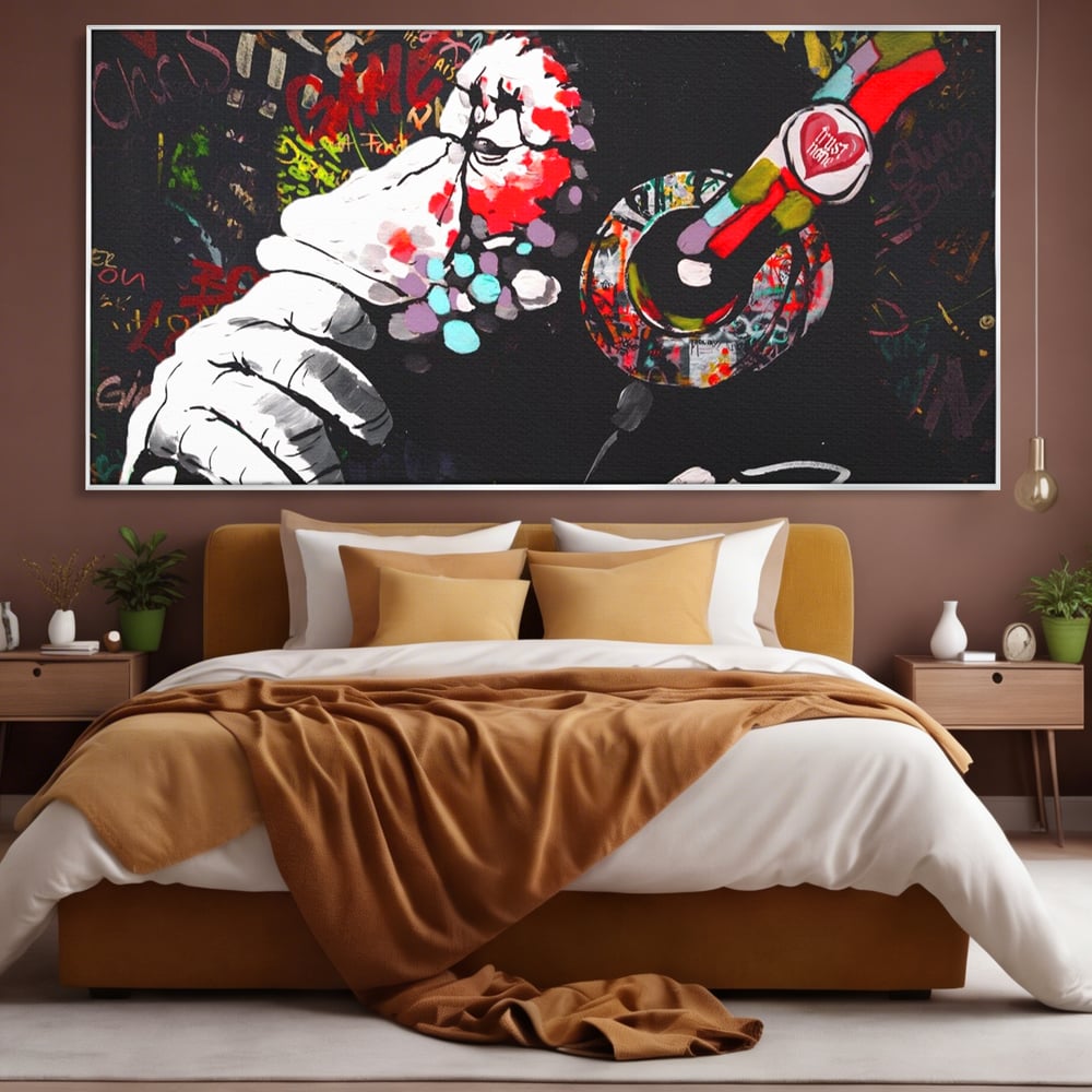 Tablou Canvas Premium LuxCanva® A1197, Chill Down , Relaxare, Maimuta, Casti, Living, Culori Vibrante