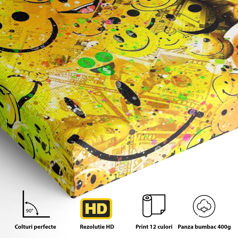 Tablou Canvas Premium LuxCanva® A1198, Happy Smile , Galben, Dormitor, Fata Zambitoare, Dolar, Living, Culori Vibrante