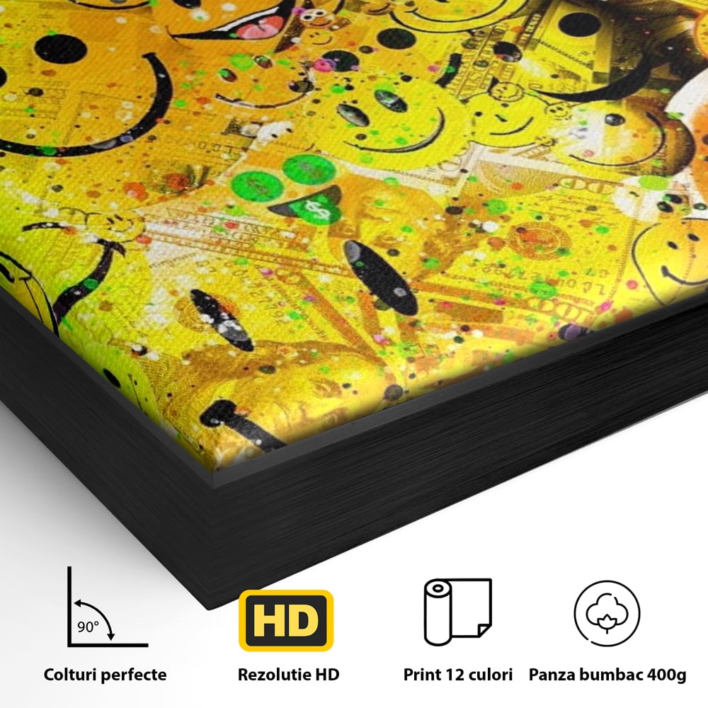 Tablou Canvas Premium LuxCanva® A1198, Happy Smile , Galben, Dormitor, Fata Zambitoare, Dolar, Living, Culori Vibrante