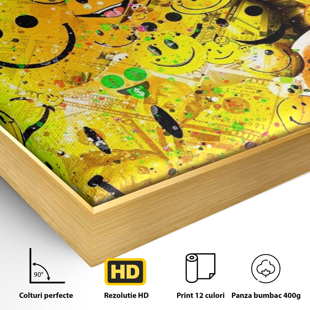 Tablou Canvas Premium LuxCanva® A1198, Happy Smile , Galben, Dormitor, Fata Zambitoare, Dolar, Living, Culori Vibrante