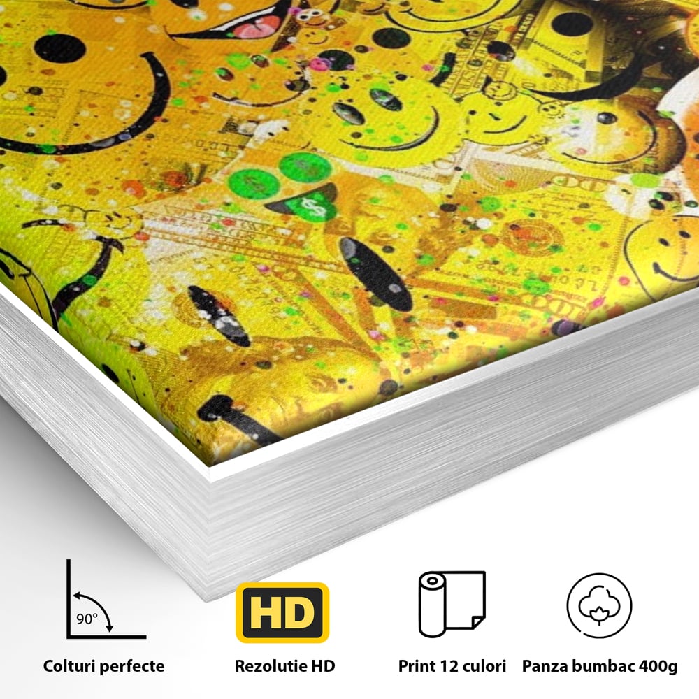Tablou Canvas Premium LuxCanva® A1198, Happy Smile , Galben, Dormitor, Fata Zambitoare, Dolar, Living, Culori Vibrante