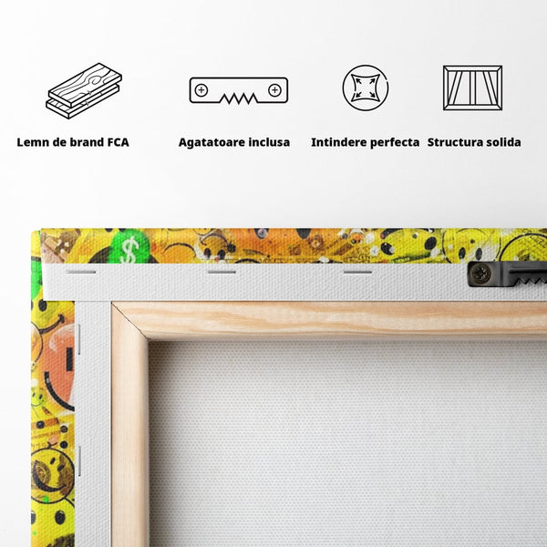Tablou Canvas Premium LuxCanva® A1198, Happy Smile , Galben, Dormitor, Fata Zambitoare, Dolar, Living, Culori Vibrante