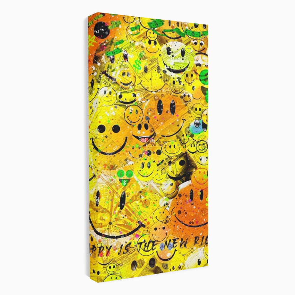 Tablou Canvas Premium LuxCanva® A1198, Happy Smile , Galben, Dormitor, Fata Zambitoare, Dolar, Living, Culori Vibrante