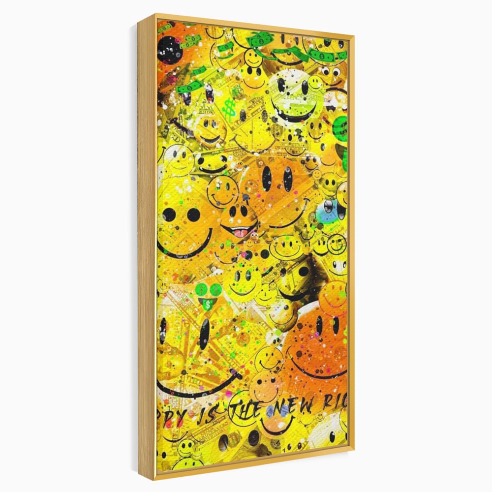 Tablou Canvas Premium LuxCanva® A1198, Happy Smile , Galben, Dormitor, Fata Zambitoare, Dolar, Living, Culori Vibrante