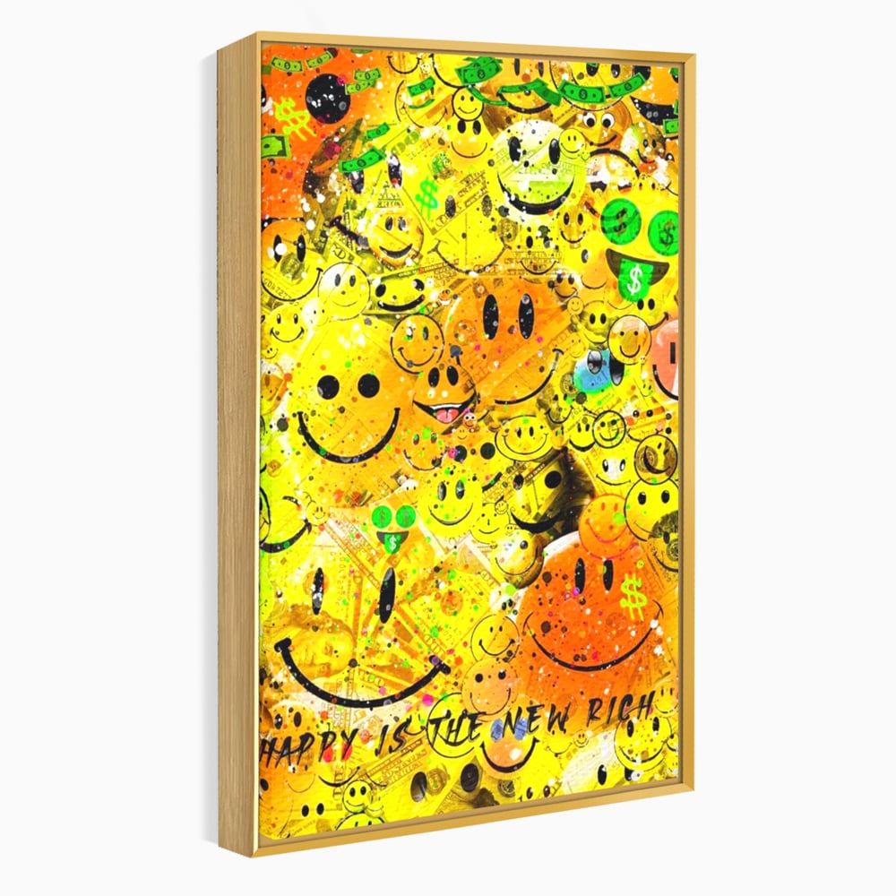 Tablou Canvas Premium LuxCanva® A1198, Happy Smile , Galben, Dormitor, Fata Zambitoare, Dolar, Living, Culori Vibrante