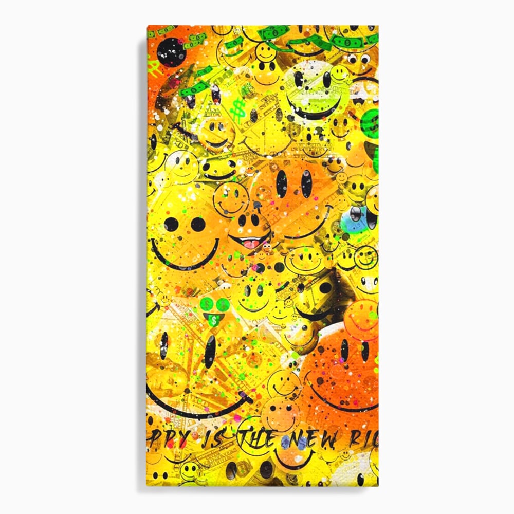 Tablou Canvas Premium LuxCanva® A1198, Happy Smile , Galben, Dormitor, Fata Zambitoare, Dolar, Living, Culori Vibrante