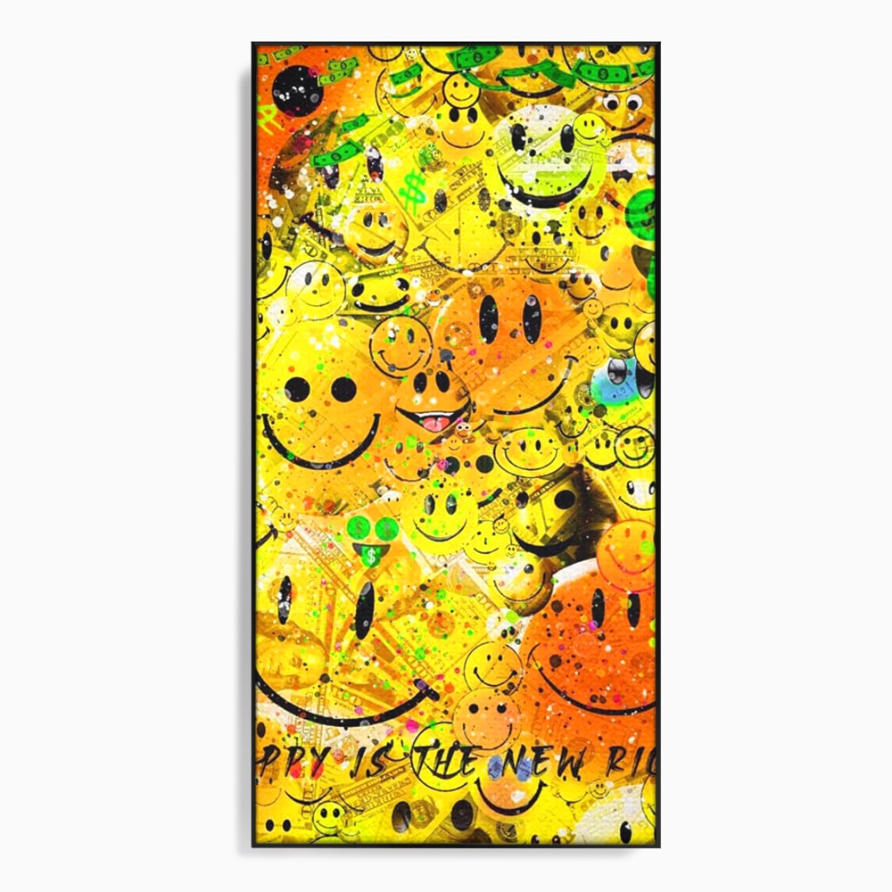 Tablou Canvas Premium LuxCanva® A1198, Happy Smile , Galben, Dormitor, Fata Zambitoare, Dolar, Living, Culori Vibrante