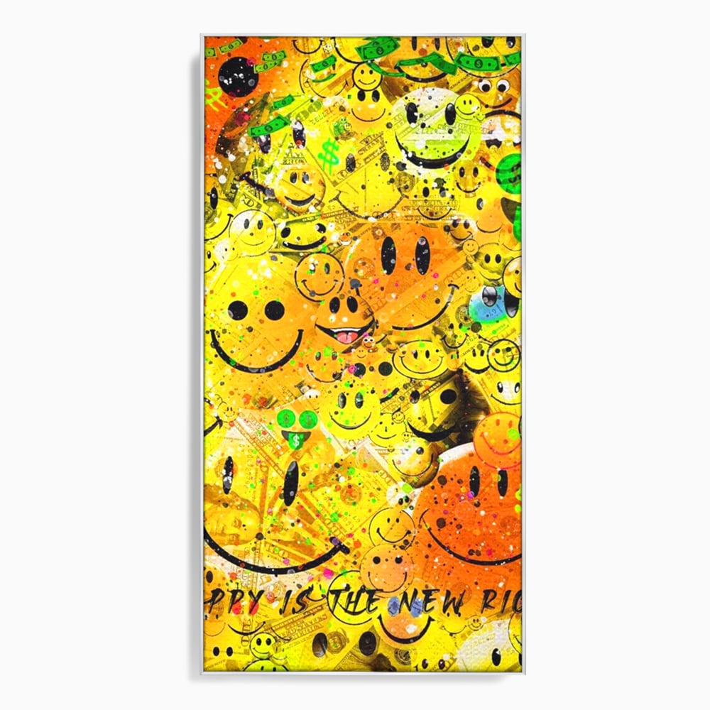 Tablou Canvas Premium LuxCanva® A1198, Happy Smile , Galben, Dormitor, Fata Zambitoare, Dolar, Living, Culori Vibrante