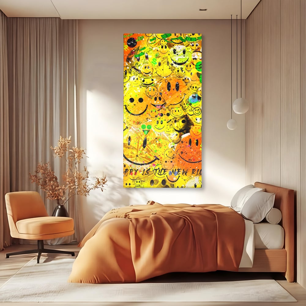 Tablou Canvas Premium LuxCanva® A1198, Happy Smile , Galben, Dormitor, Fata Zambitoare, Dolar, Living, Culori Vibrante