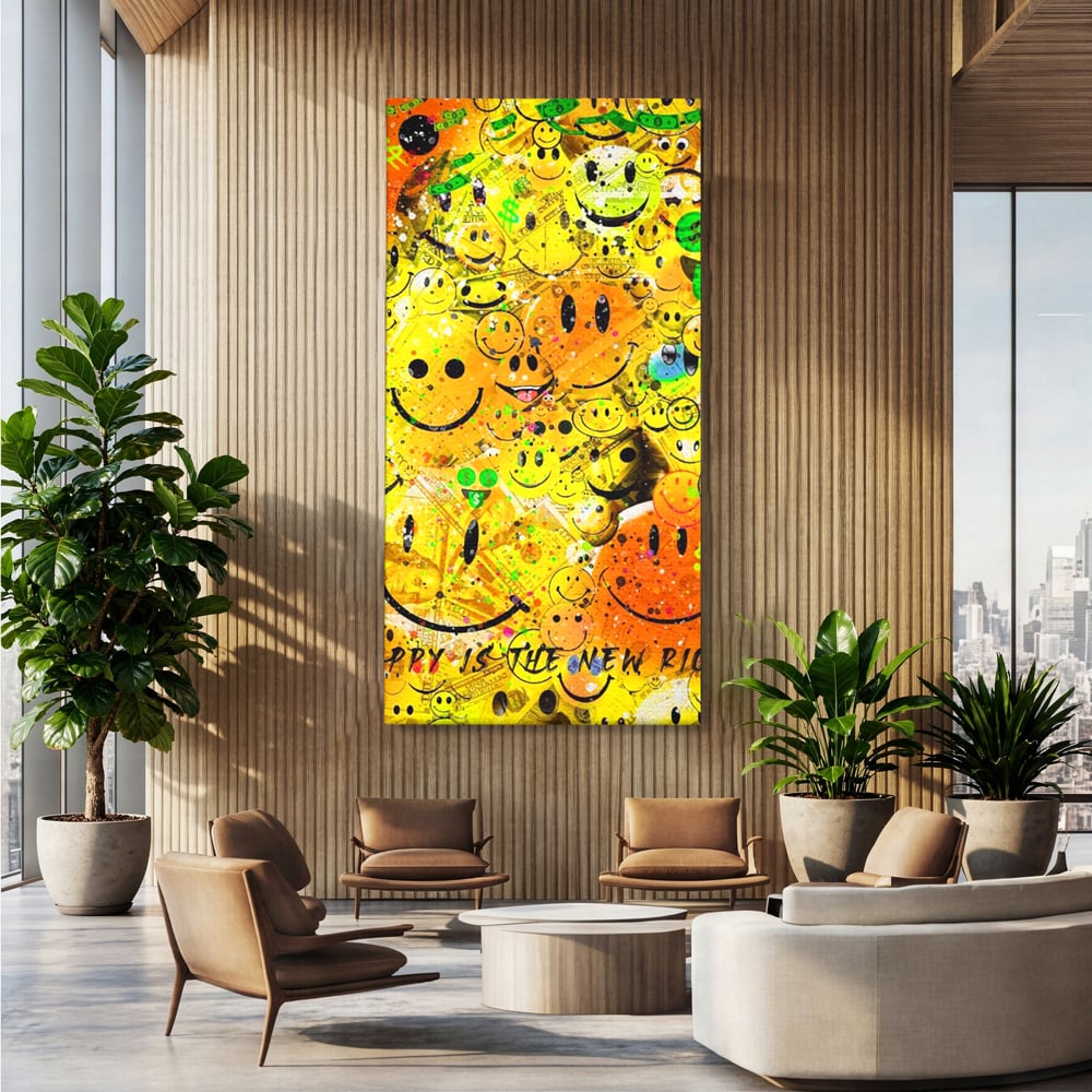 Tablou Canvas Premium LuxCanva® A1198, Happy Smile , Galben, Dormitor, Fata Zambitoare, Dolar, Living, Culori Vibrante