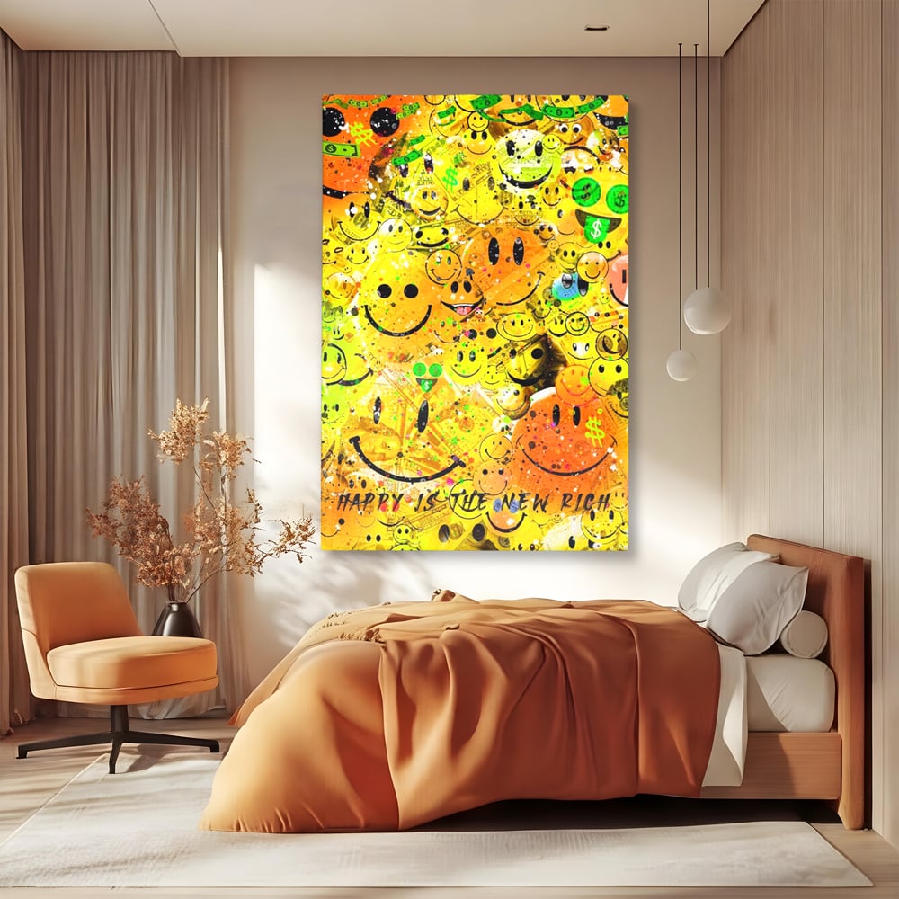 Tablou Canvas Premium LuxCanva® A1198, Happy Smile , Galben, Dormitor, Fata Zambitoare, Dolar, Living, Culori Vibrante