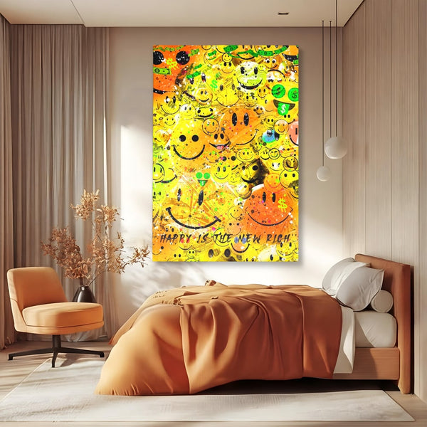 Tablou Canvas Premium LuxCanva® A1198, Happy Smile , Galben, Dormitor, Fata Zambitoare, Dolar, Living, Culori Vibrante
